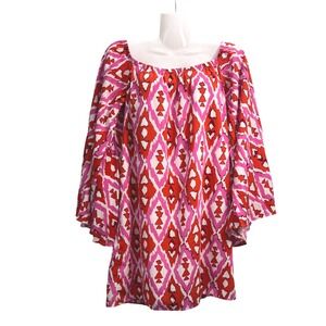 Bell Sleeve Dress Diamond Print Bohemian Tunic Top XS VOOM made in the USA‎